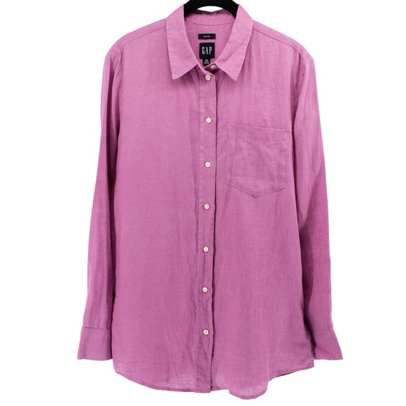 Gap Fuchsia Long Sleeve Buttonup Capsule Lightweight Summer 100% Linen Size XS - Picture 2 of 7